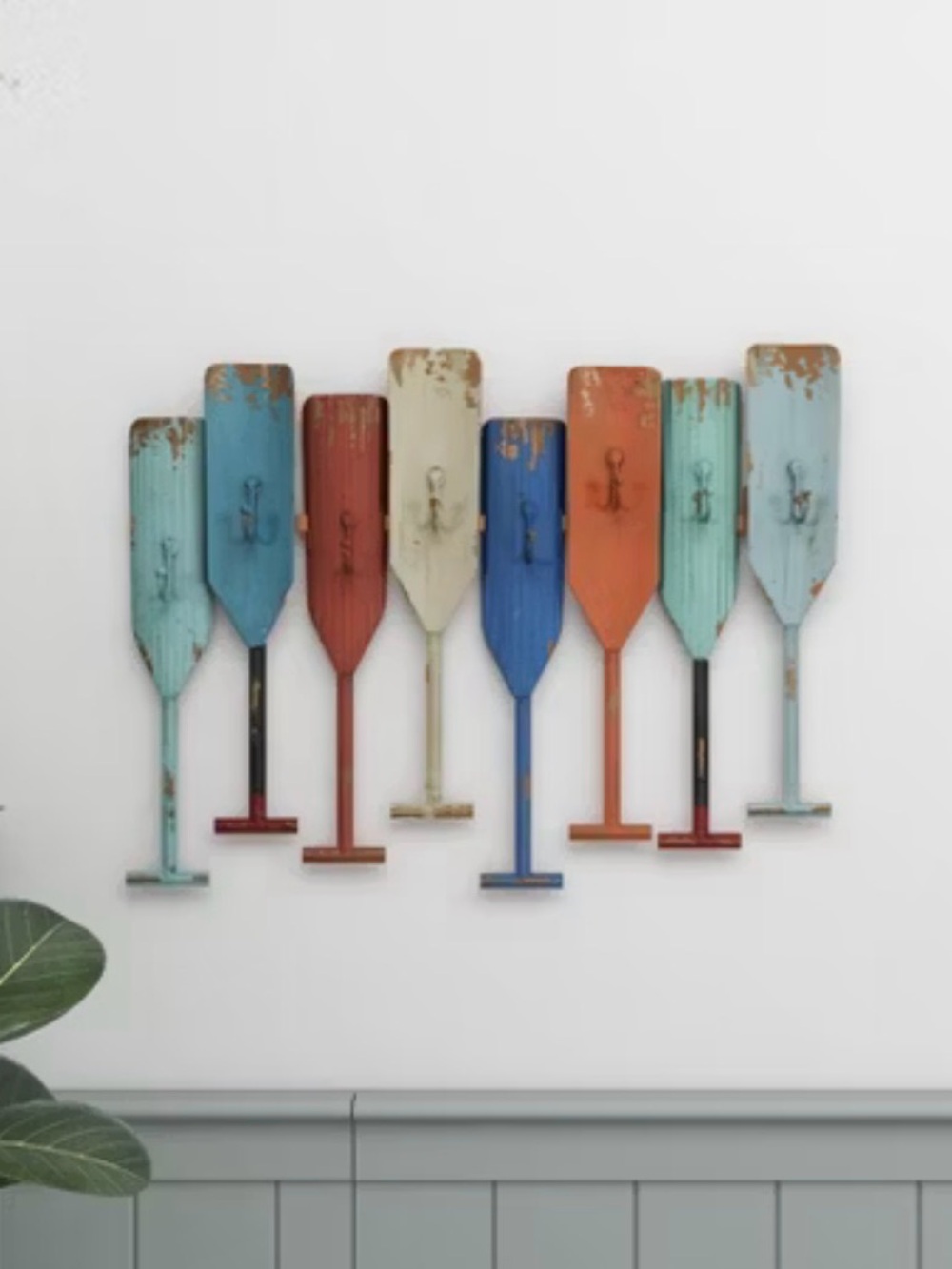 Coastal Distressed Multi-Color Oar Wall Hook Rack boathouse poolside towels - Picture 13 of 13